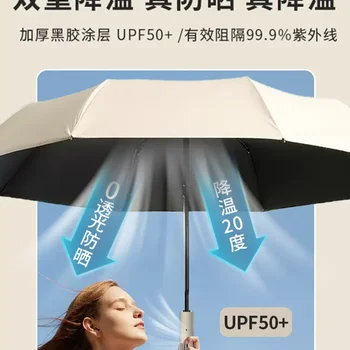 Fan umbrella come with ten bones automatic folding sunscreen shade double cooling rain and sunshine fan umbrella