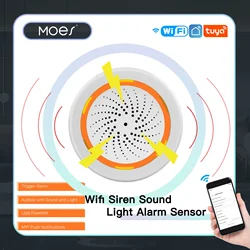 MOES-sirena inteligente Tuya WiFi, Sensor de alarma de luz de sonido, sirena de vida inteligente, alarma Audible, sistema de seguridad para el hogar inteligente, No requiere concentrador