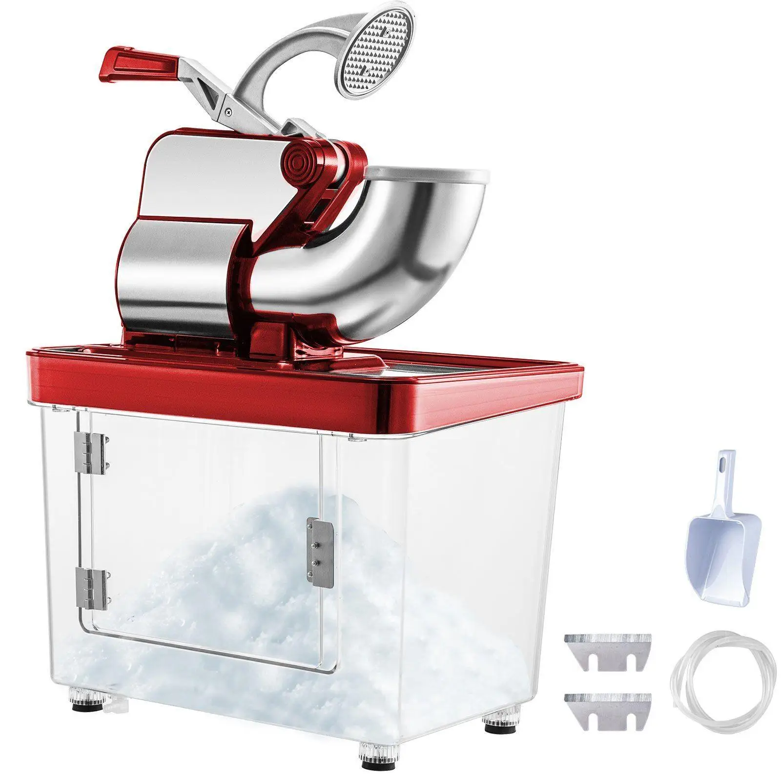 

396.8 lb/h Dual Blade Ice Crusher 9 Gal Stainless Steel Shaved Ice Machine with Safety Switch Red 110V 300W Electric Snow Maker