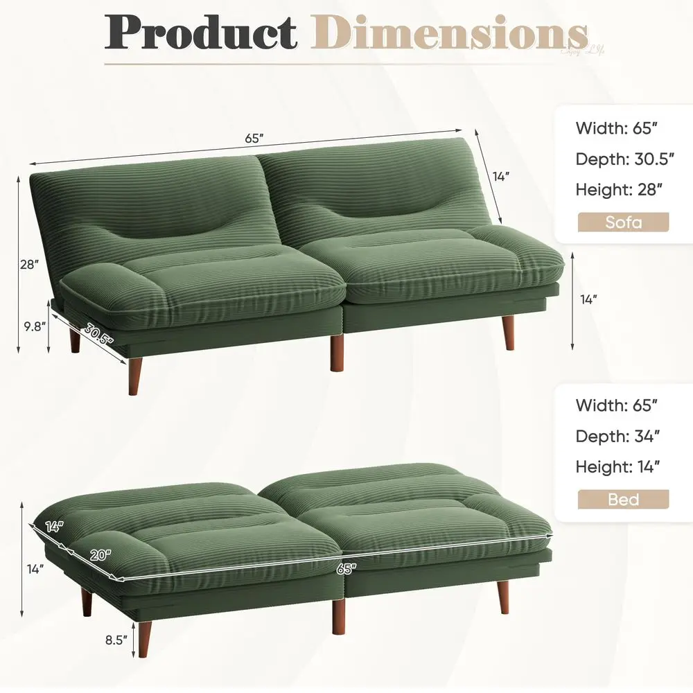 

Futon Sofa Bed, Modern Loveseat Futon Couch with Adjustable Backrest and Armrests, Sleeper Sofa Bed with Wood Frame for Living