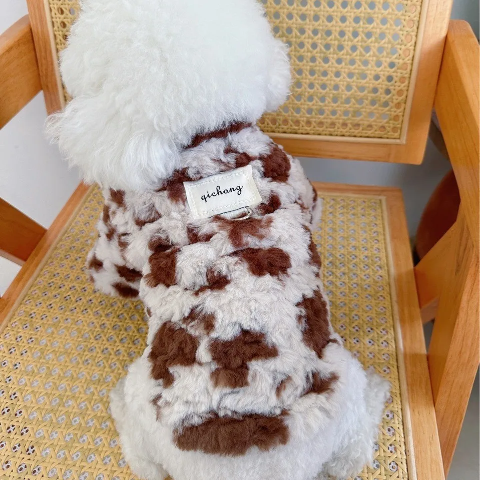 Pet Dog Autumn/Winter Lamb Fleece Coat Teddy Bear Snowy Plus Fleece Warm Hoodie Plush Coat Dog Clothes for Small Dogs