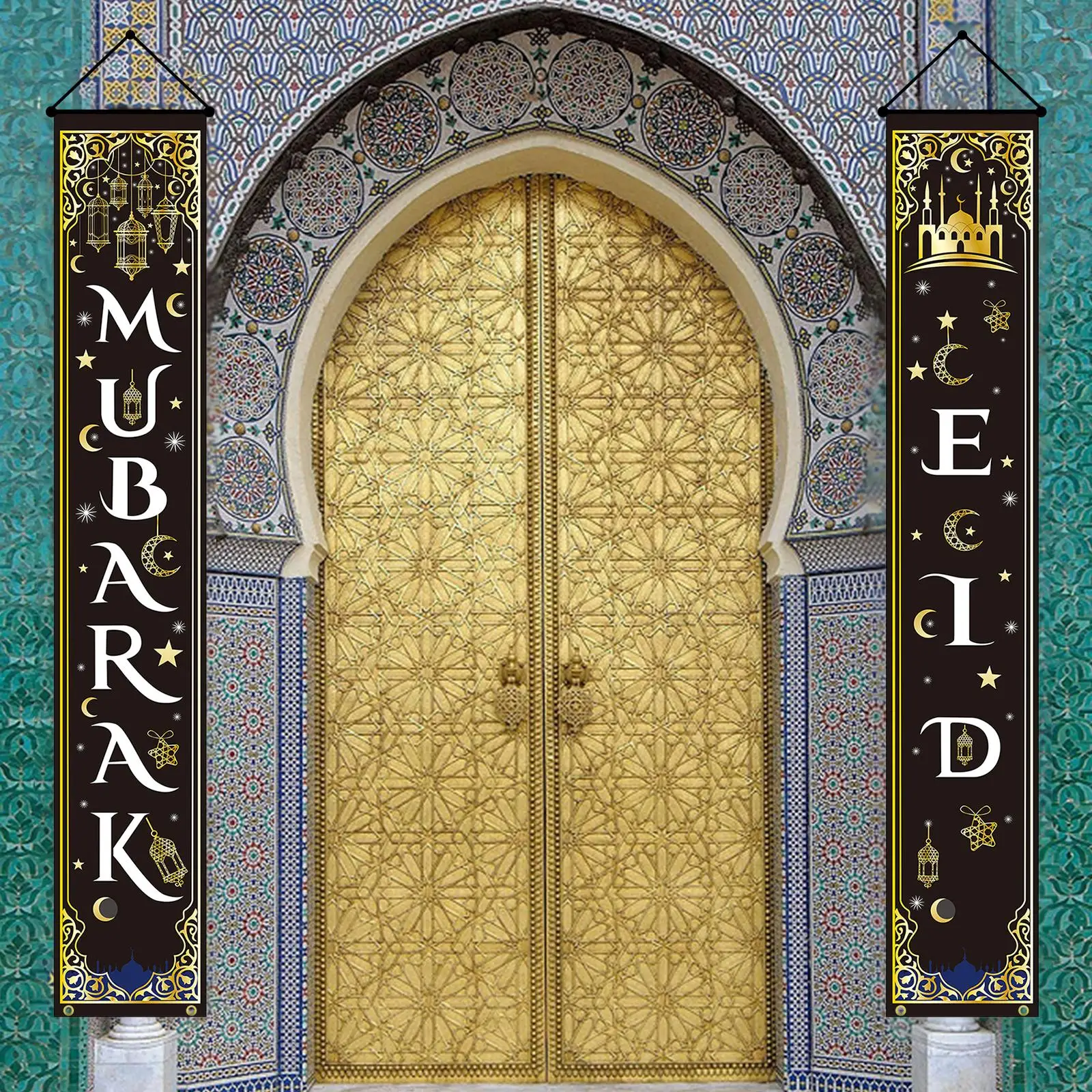 Ramadan-Feier-Türvorhang mit Eid Mubarak-Girlande, Banner für islamische Heimdekoration, Festival, Partyzubehör