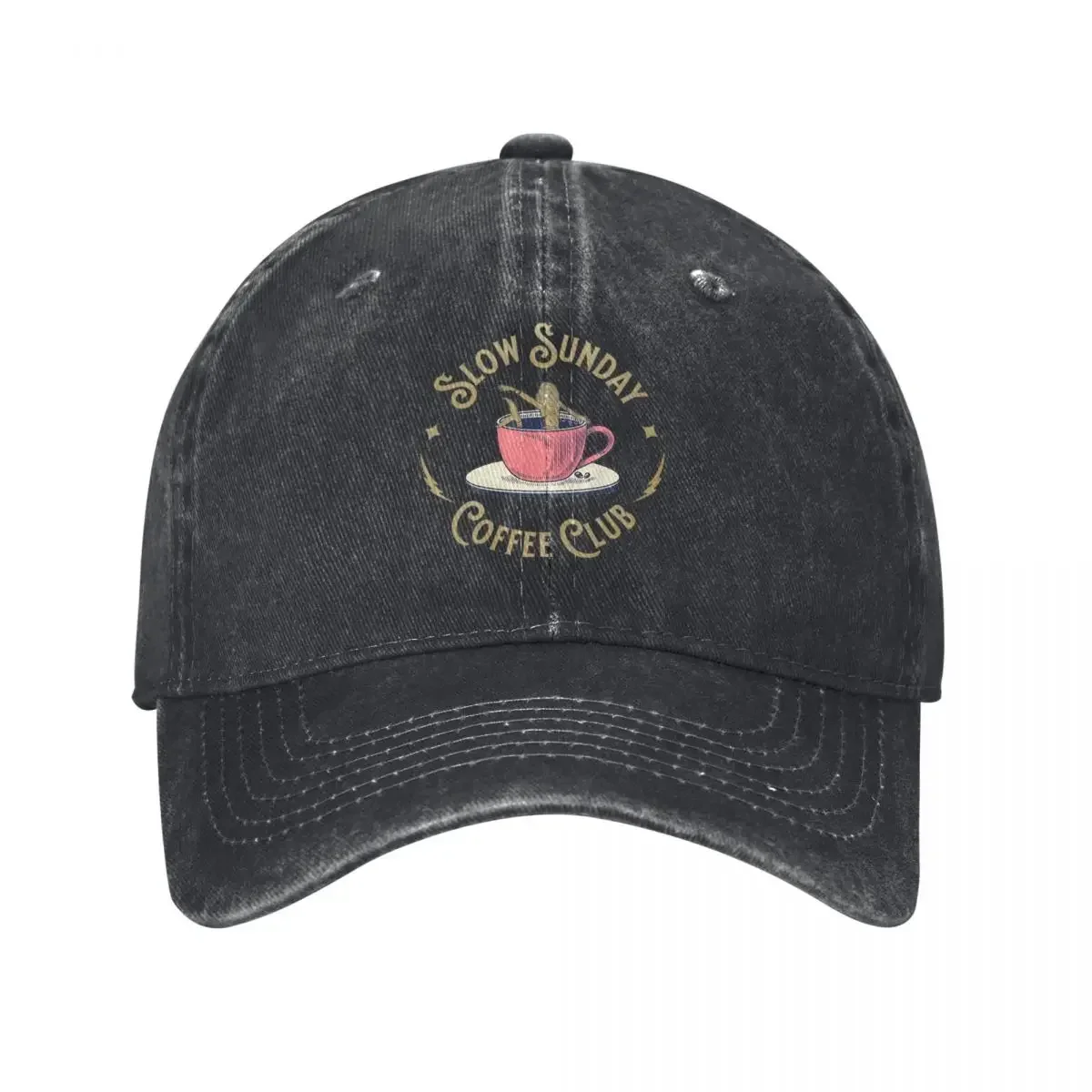 

Slow Sunday Unisex Baseball Cap Cute Cartoon Coffee Clubs Distressed Washed Hats Casual Outdoor All Seasons Adjustable Snapback