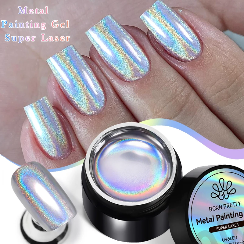 NASCIDO PRETTY-Gel Metálico Super Laser, Esmalte, Holografia Cromada, Efeito Espelho, Forro de Pintura, Decoração de Arte, 5ml