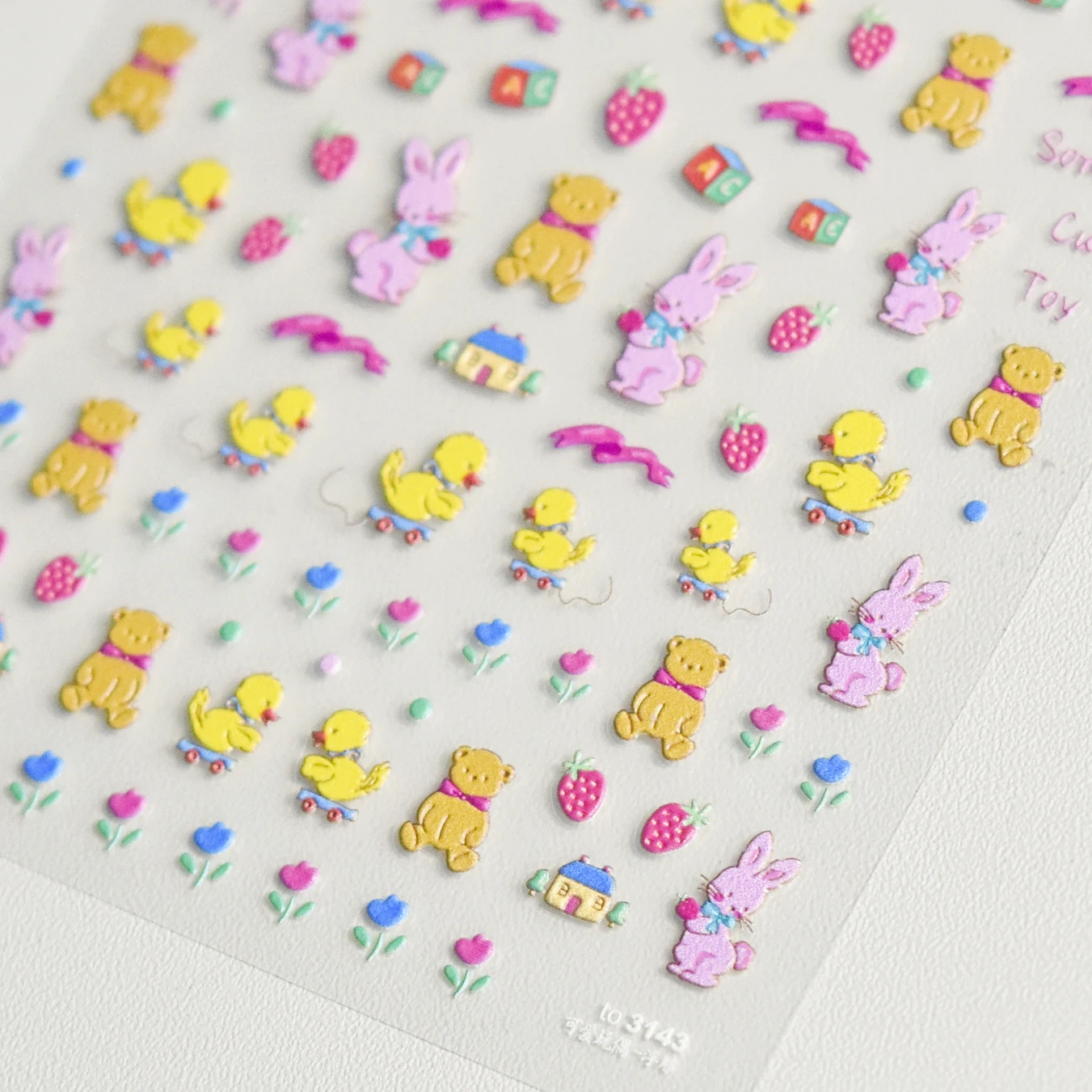 Cartoon Bear Duck Bunny Tulip Puppy Cherry Girl Flower Bowknot 3D Self Adhesive Nail Art Sticker Summer Beach Sea Manicure Decal