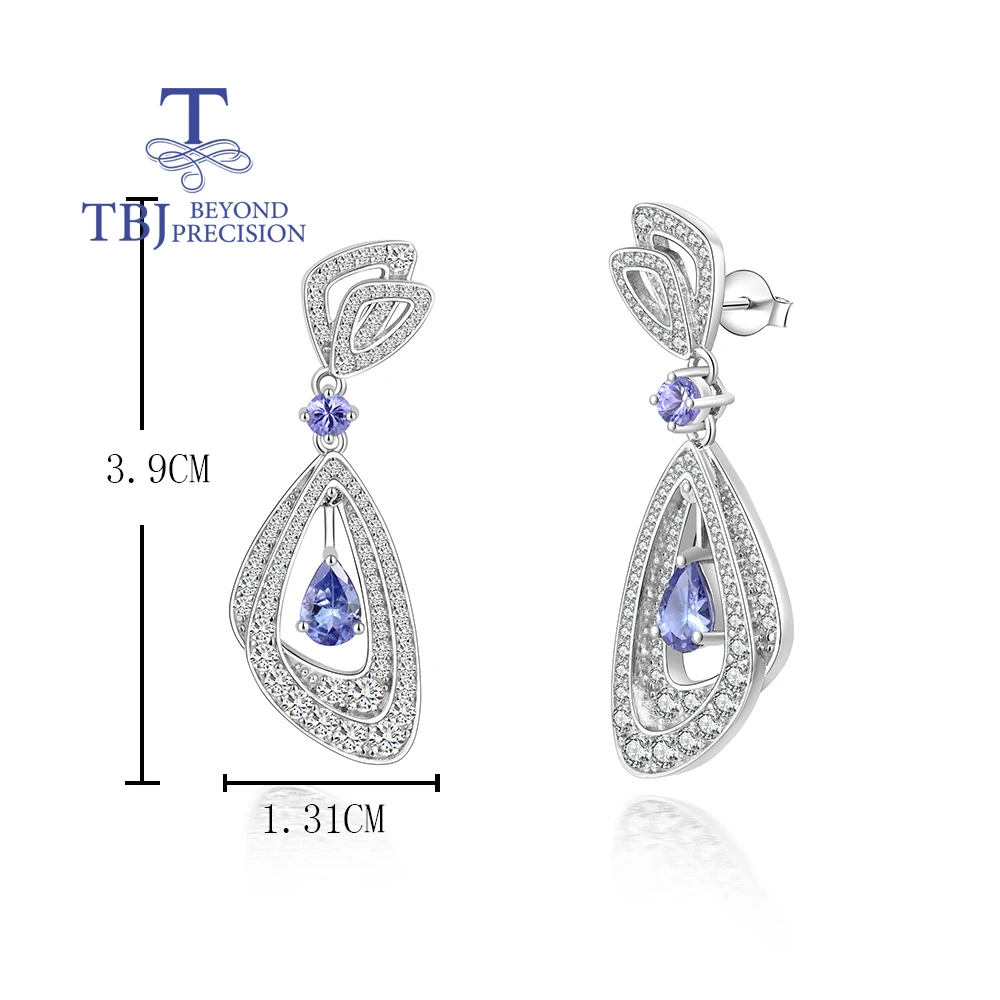 Gorgeous cubic zircon with natural blue Tanzanite sterling silver earrings Luxury women anniversary & wedding wear gift