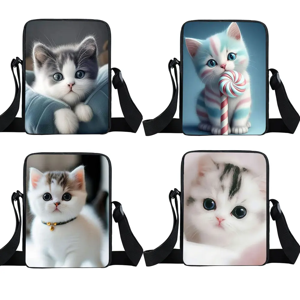 Cute Cat Print Crossbody Bags Women Handbag Felinae/Siamese Cat Shoulder Bags for Travel Kitten Phone Messenger Bag Book Bag