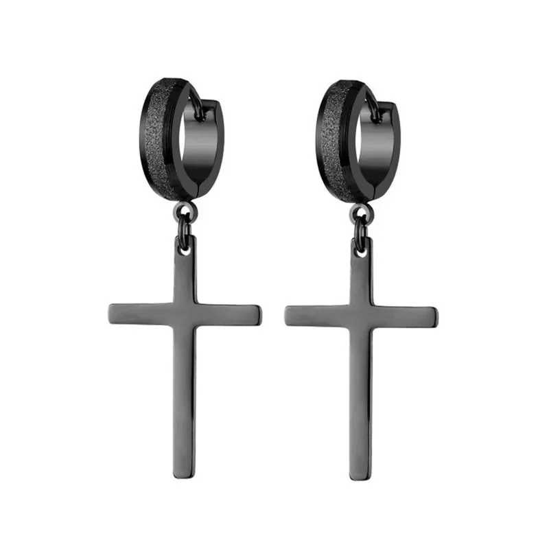 Orecchini pendenti con croce Punk di moda in acciaio inossidabile Design semplice Scrub Geometric Stud Ear Jewelry regali per feste per donna uomo