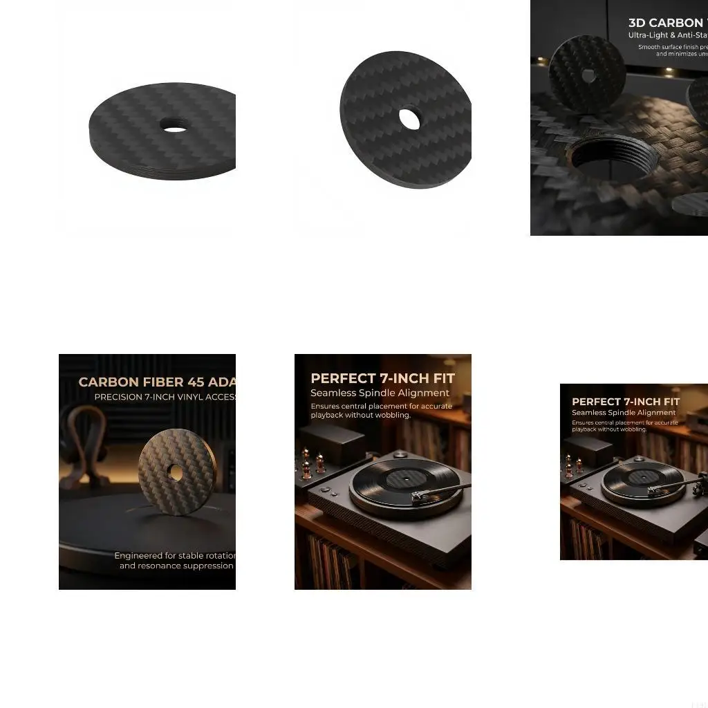 Direct-Placement 45RPM Center Disc for Large-Hole Records, Black Integrated Construction with a Precise Cut Form, Matte F19E