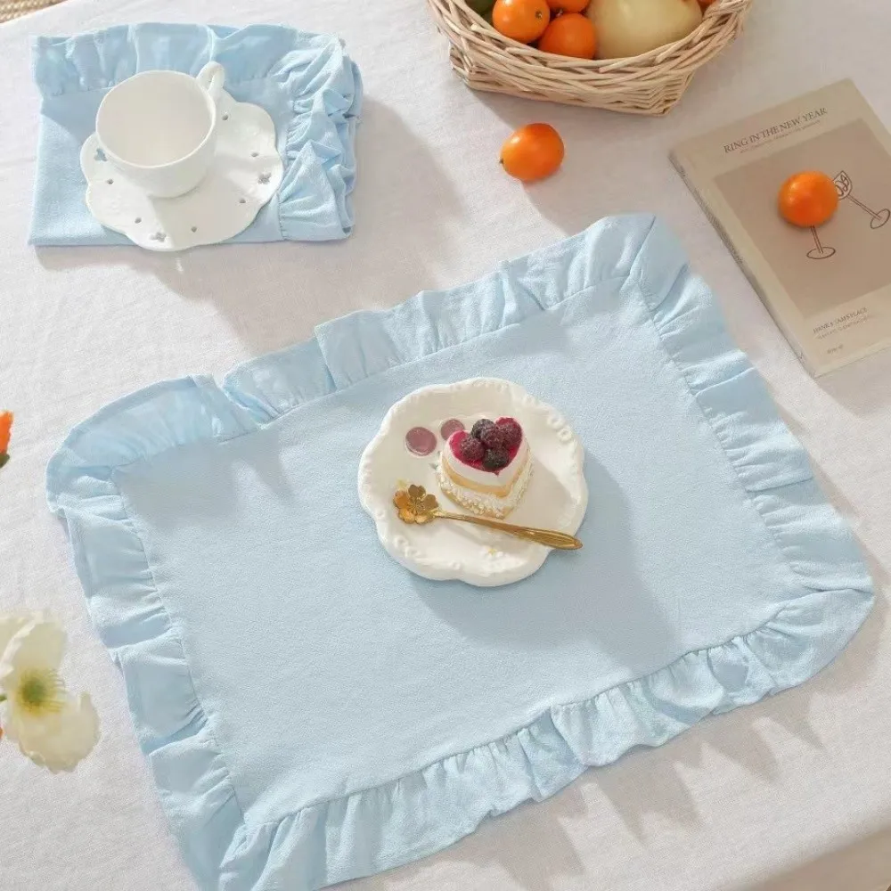 Reusable Stripe Grid Kitchen Placemat Non-Slip Heat Resistant Heat-Insulated Mat Ruffle Desk Decor Table Mat Wedding