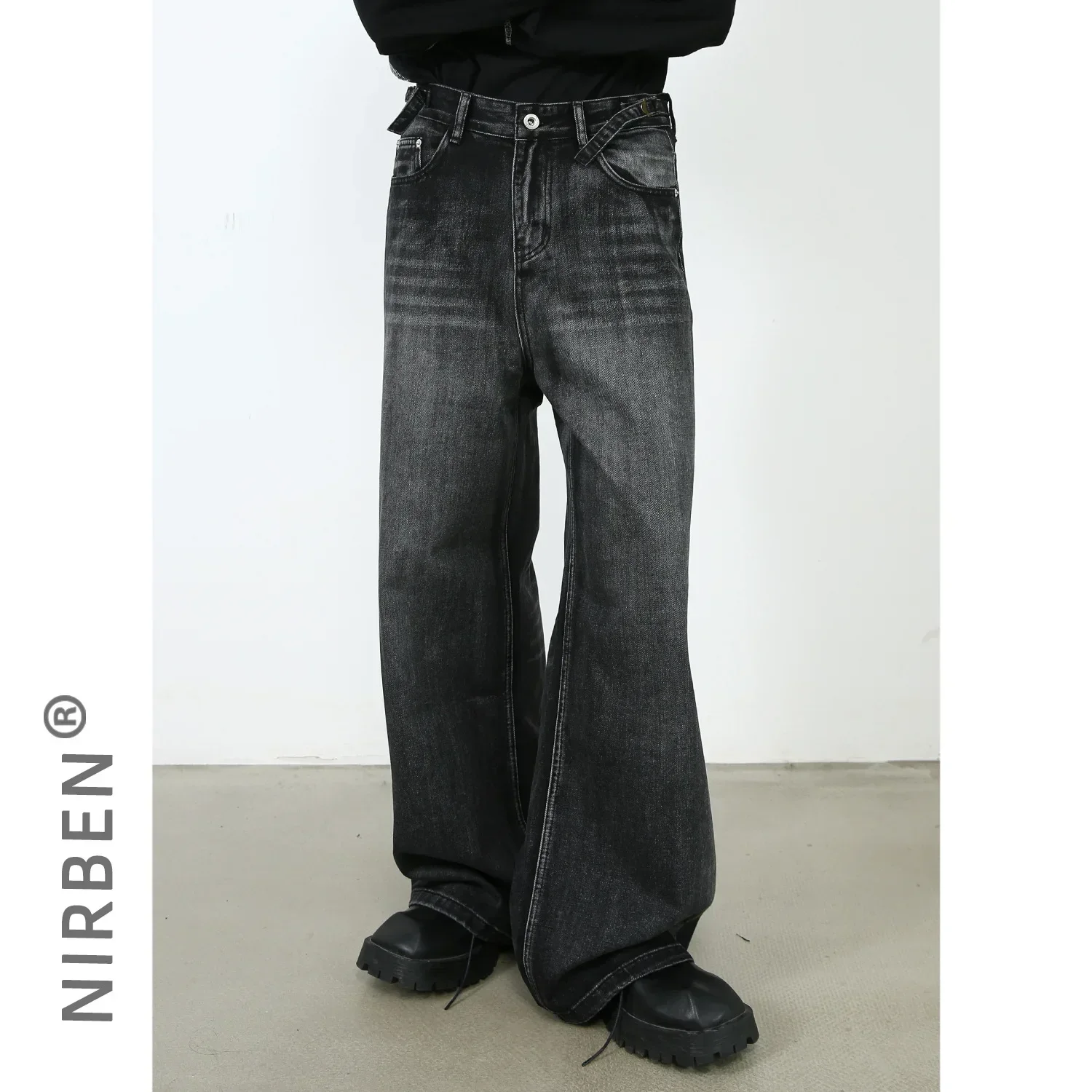 

American Retro Design Sense Straight Jeans,Men's Fashion High-grade Sense Wide-leg Pants,Ruffian and Handsome Floor-length Jeans
