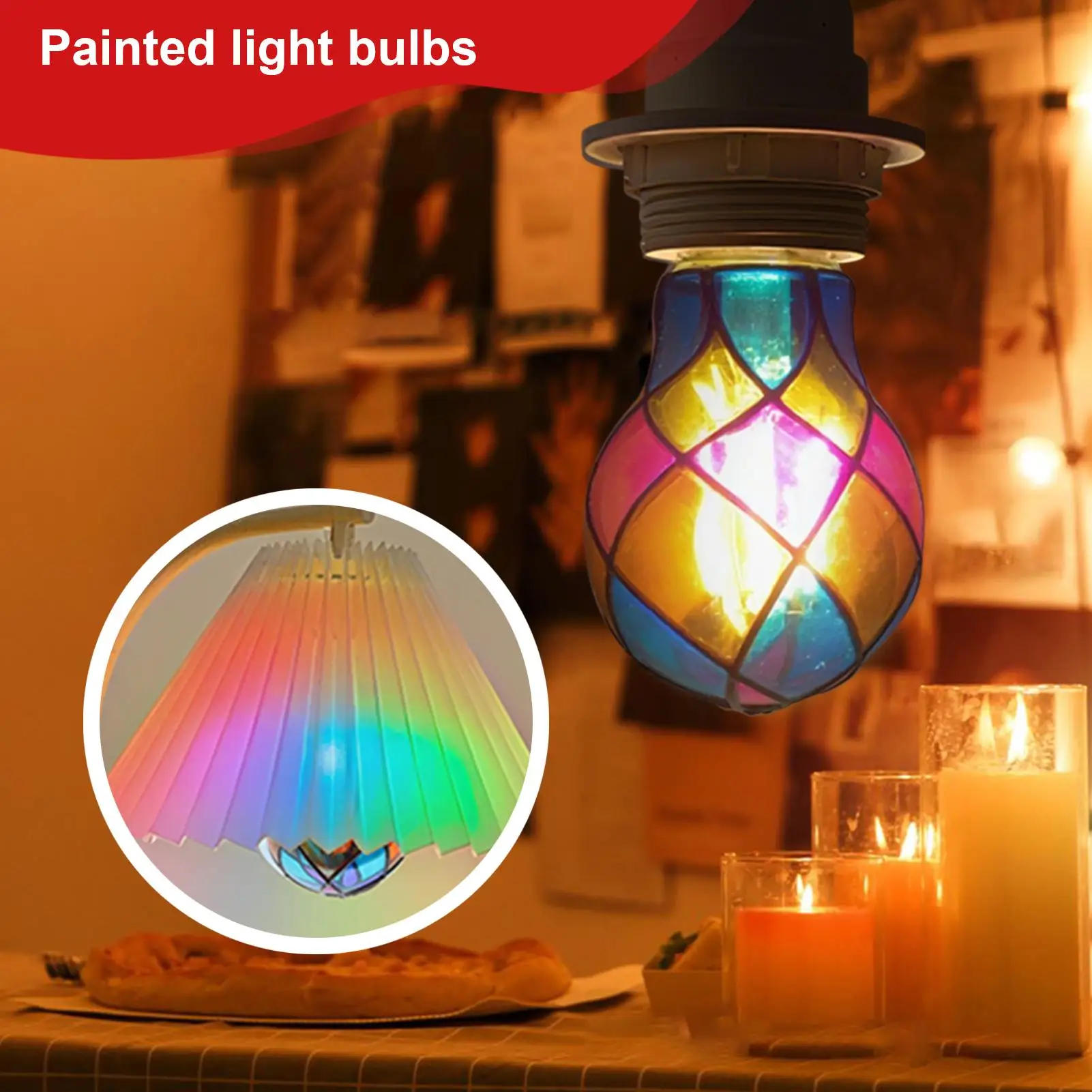 Painted Glass Bulb 4W E26 Colored Light Bulb Christmas Tree Lighting Decor for Home School Apartment Living Room Dormitory