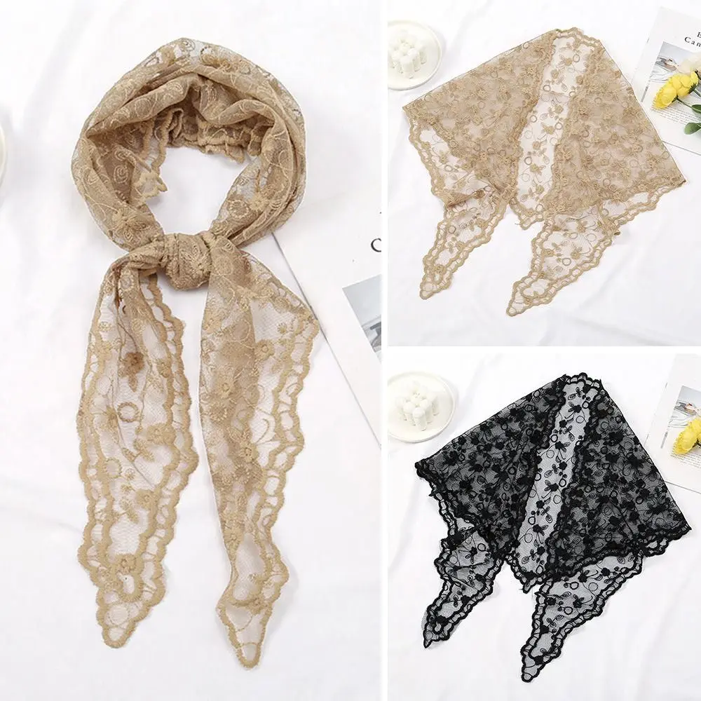 

Fashion Soft Lace Triangle Scarf Elegant Hollow Bandana Kerchief Floral Sweet Hair Accessories for Women