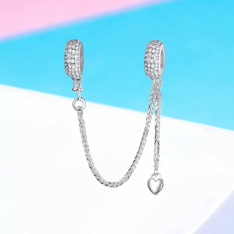 Bamoer 925 Sterling Silver Gold and Silver Tire Safety Chain Heart Shape Flower Connection Fit Bracelet Bangle Jewelry SCC111