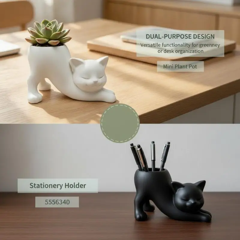 Funny Cat Shape Flower Pot Eco-friendly Animal Planter for Cactus  Garden Yard Desktop Decor