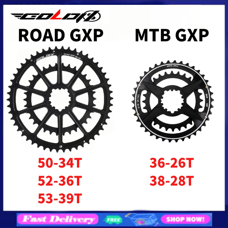 GOLDIX Road Bike 50-34/52-36/53-39T Chainring GXPS Double Disc for MTB 38-28/36-26T forSHIMANO/SRAM X1 X0 X9 Crankset Chainwheel