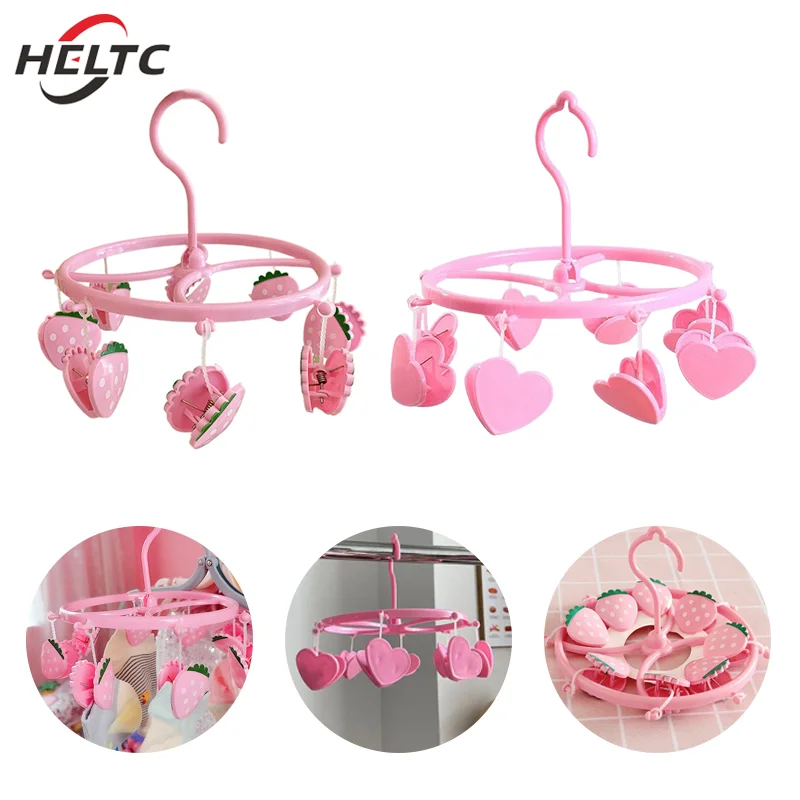 Cute Lovely Strawberry Clothes Dryer Hanger Windproof Socks Underwear Drying Rack Household Heart Storage Laundry Rack Home