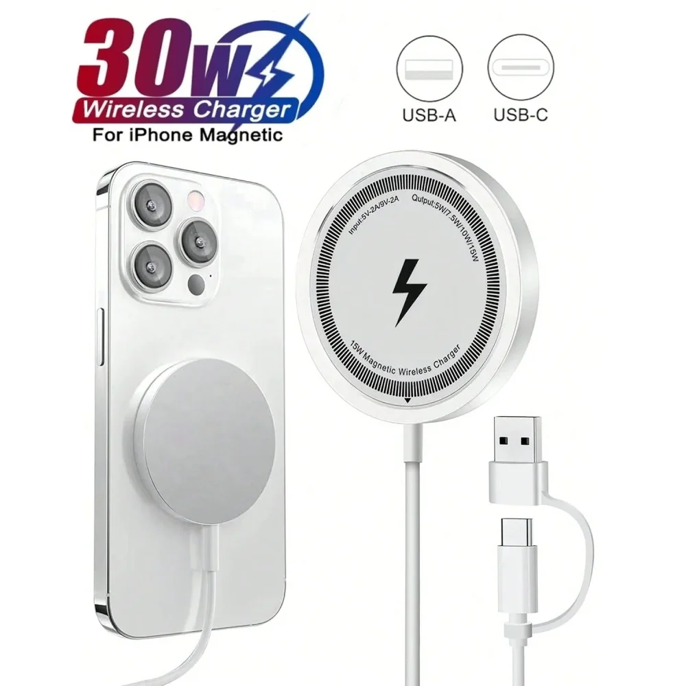 

30W Type-C Wireless Magnetic Suction Fast Charger For Apple iPhone 15 14 13 12 Pro Max Huawei Xiaomi For Samsung Galaxy S24