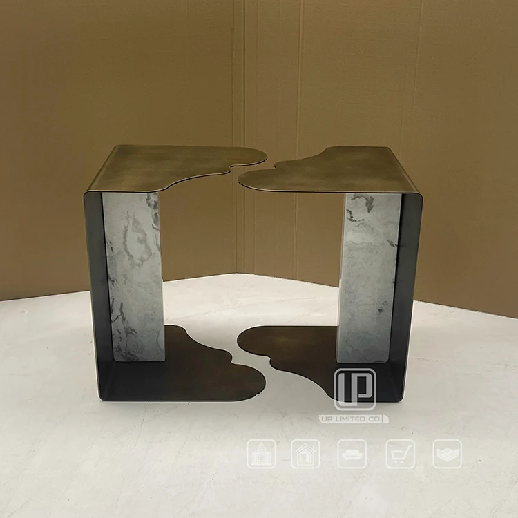 Luxury Home Furniture Coffee Table Gold Metal Frame Irregular Top Coffee White Marble Base Modular Table Set For Living Room