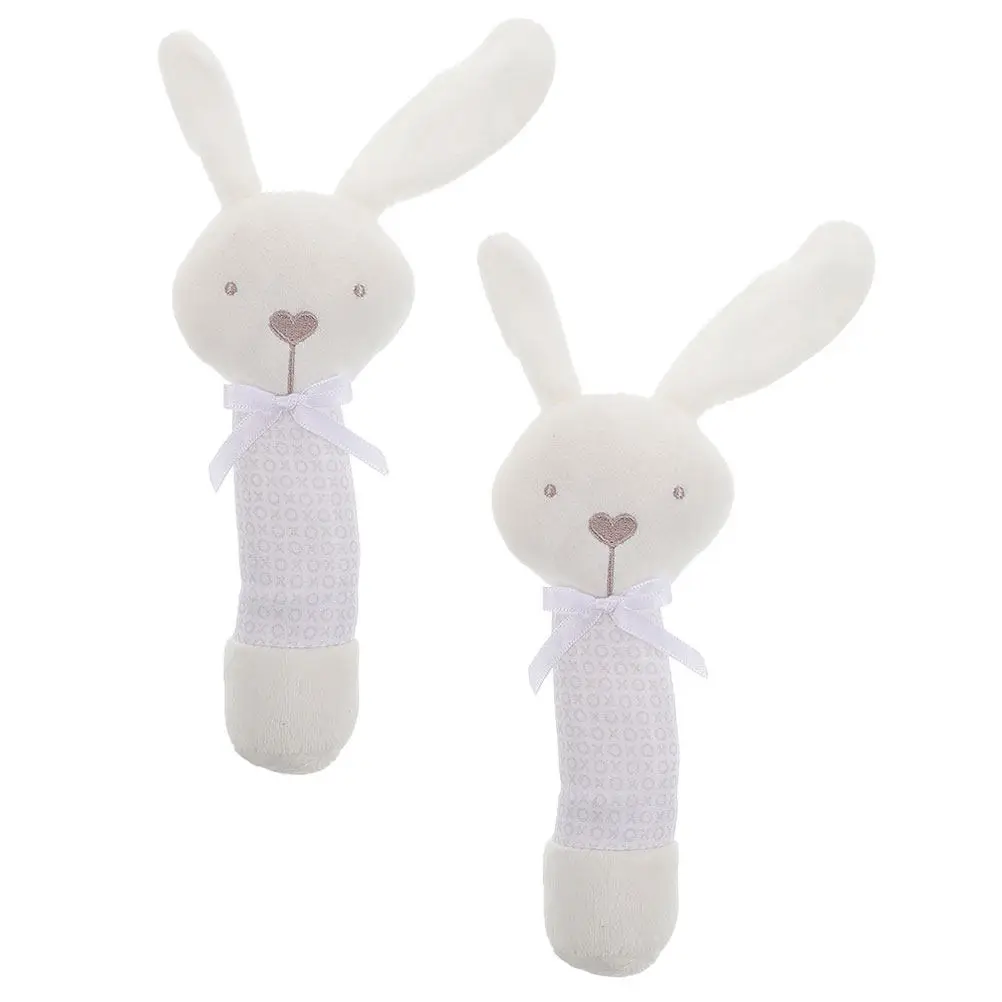 2Pcs Cartoon Animal Hand Rattle Baby Soft Bunny Shaking Playthings Interactive Sound Function Infant Grasping Plaything