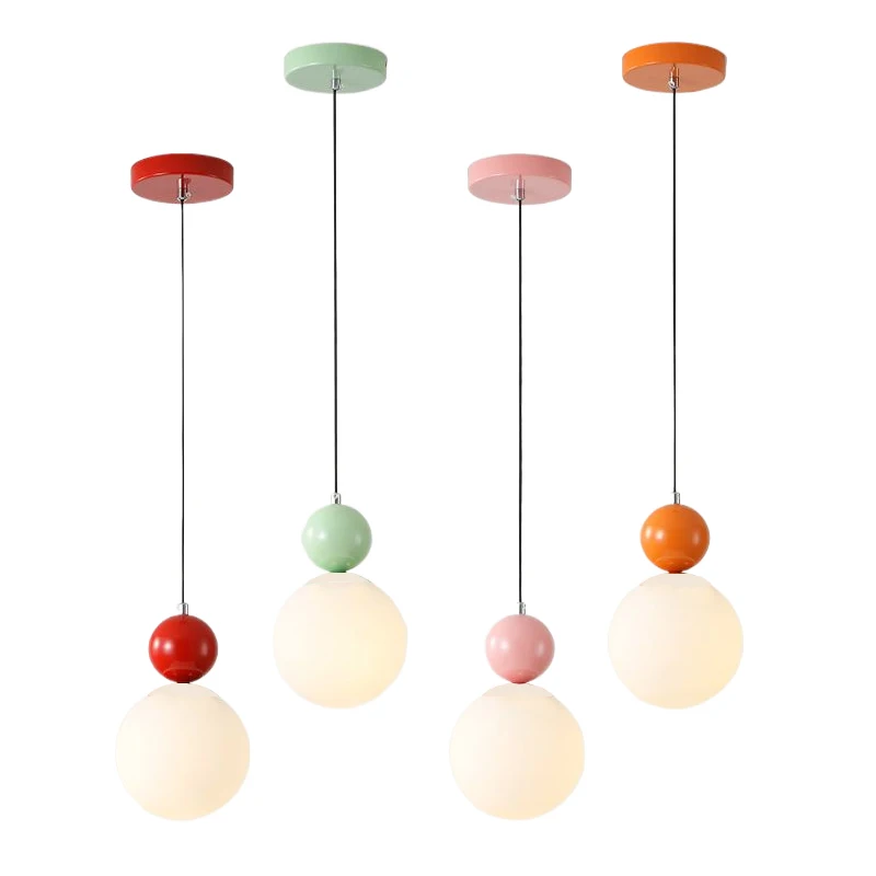 Lampe suspendue moderne à tête unique de style boule ronde longue ligne pour chambre à coucher avec verre et couvercle moulé par injection pour salle à manger E27