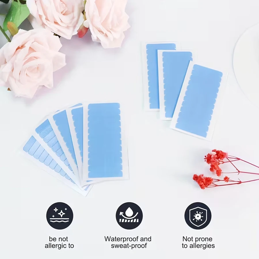 120/240/480pcs Blue Double-Sided Hair Tape Strips, Invisible Waterproof and Sweat-Resistant with No Residue image 6