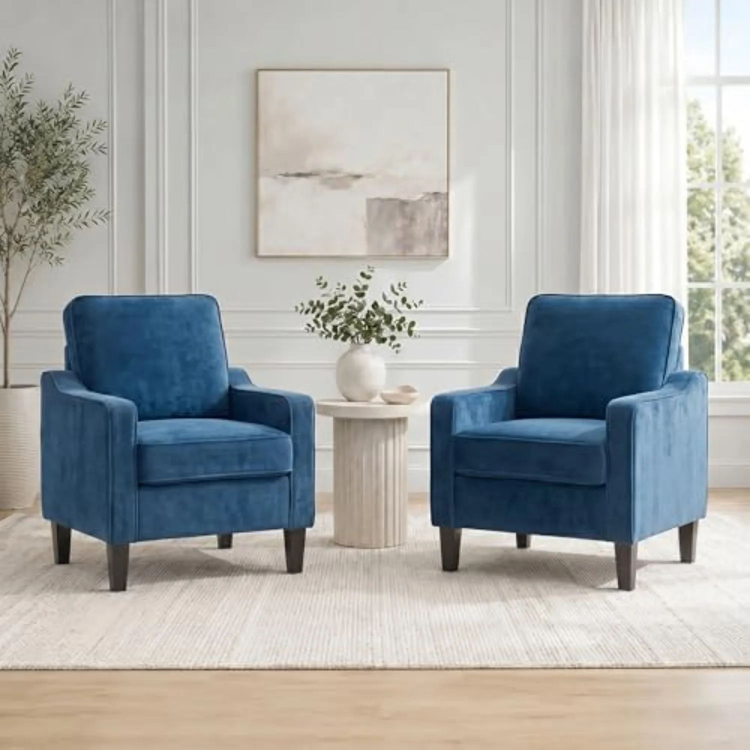 2PCS Accent Chair for Living Room, Modern Reading Chair for Bedroom, Blue | Upholstered Arm chair, Single Sofa Chair