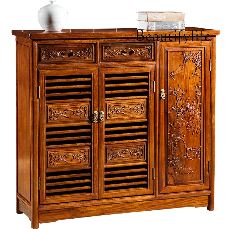 

Shoe cabinet household door solid wood multi-layer storage large capacity mahogany furniture new Chinese designer
