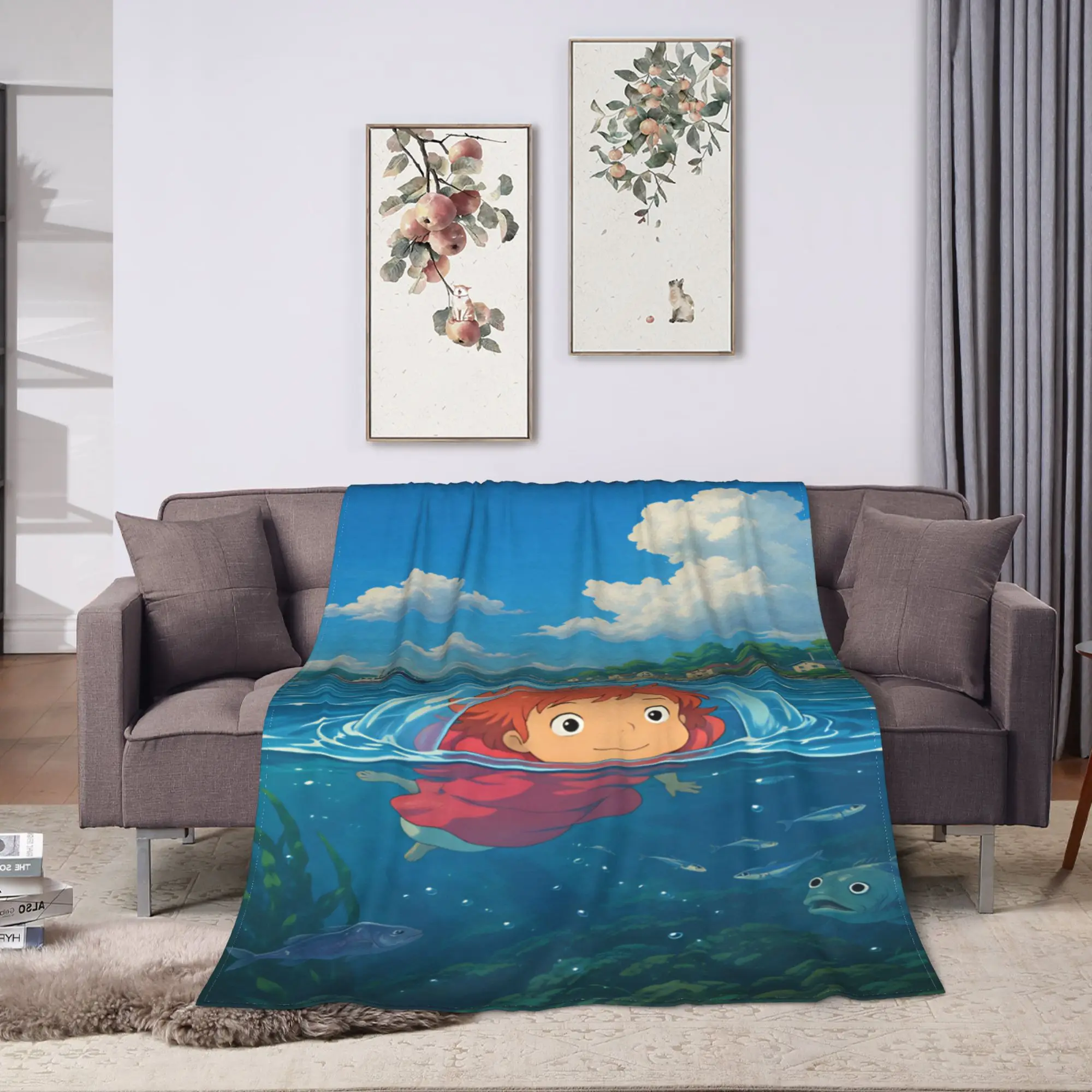 P-Ponyo-s Ocean Bubbles Super Soft Blanket  Picnic Plush Throw Blanket Pattern Couch Chair Flannel Bedspread Sofa Bed Cover