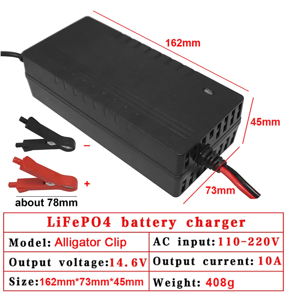 LiFePo4 12.8V 4S 14.6V battery pack charger 10A charging current fast charging