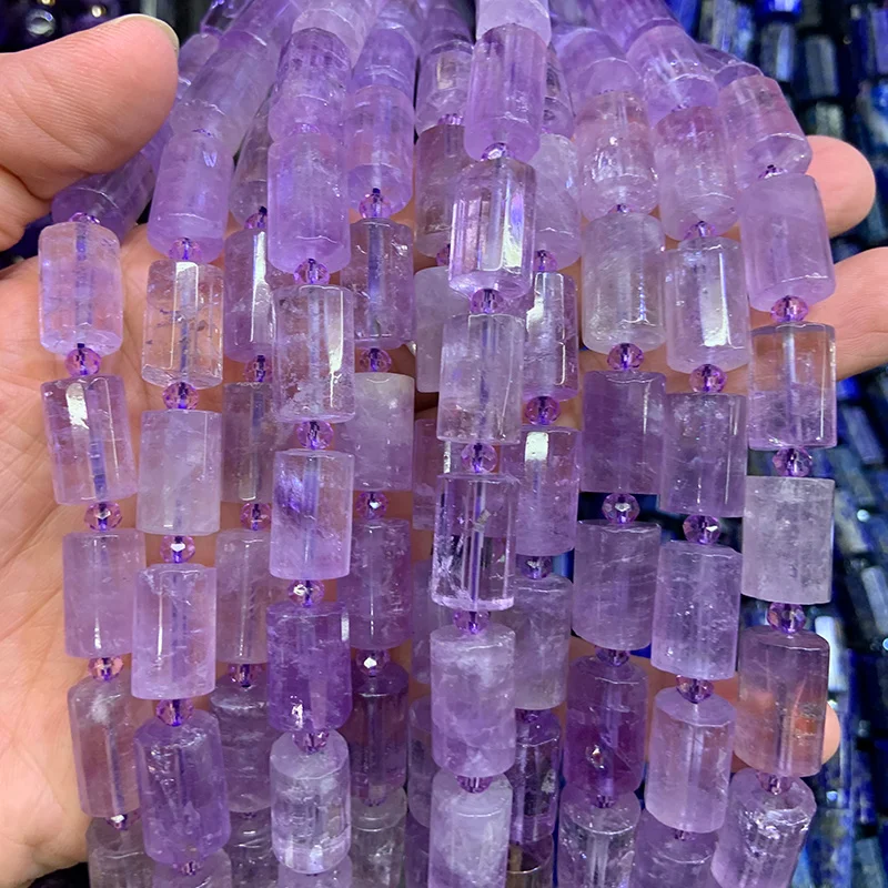 10x16mm Natural Amethyst Beads 15'' Faceted Column DIY Loose Beads For Jewelry Making Beads Necklace For Women Men Gift