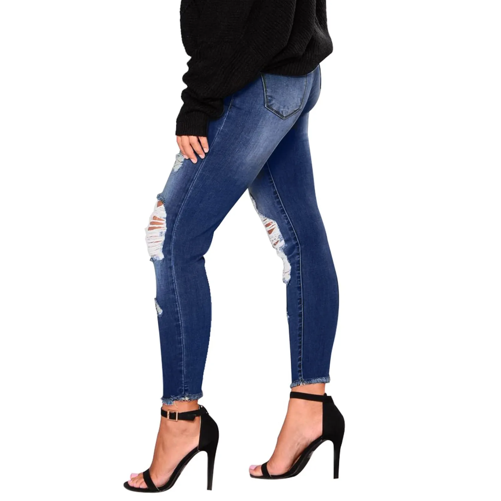 Jeans Denim Retro Wanita Fashion Jeans Skinny Sobek Elastis Pinggang Tinggi Slim Fit Pakaian Jalan Liburan Perjalanan Luar Ruangan Kualitas Tinggi