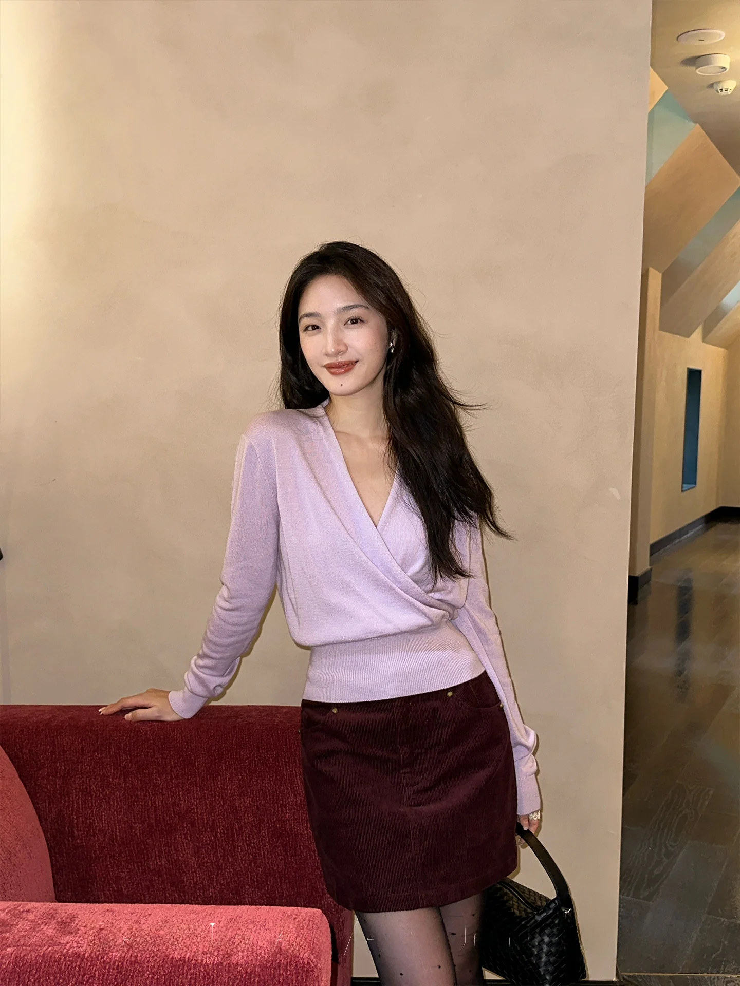 

Ele Woolen Knitted V-Ne Top Women's Faionable Cross Design Loose Fit Long Sve ort Length Color Pullover