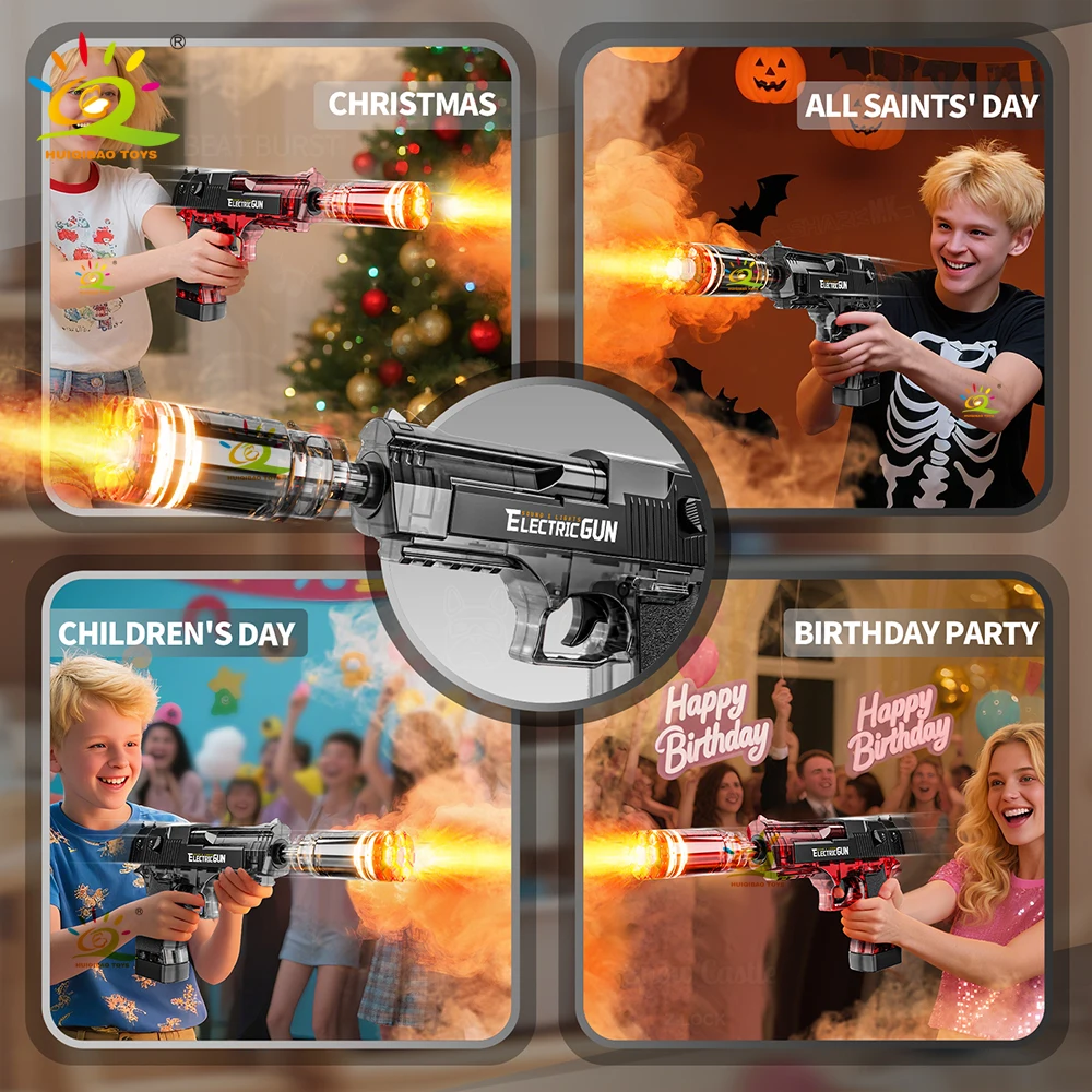 HUIQIBAO Led الباعثة للضوء الكهربائية الصحراء النسر التلقائي بندقية الدخان بندقية اللعب أضواء الاستشعار التلقائي مسدس لعبة للكبار