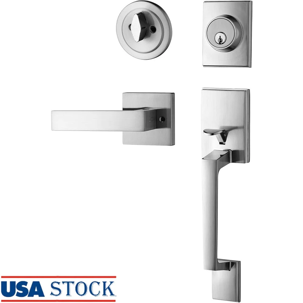 

Single Cylinder Handle Set Reversible Door Handle Entrance Left Right Handed Doors Adjustable Latch Durable Satin Nickel Finish