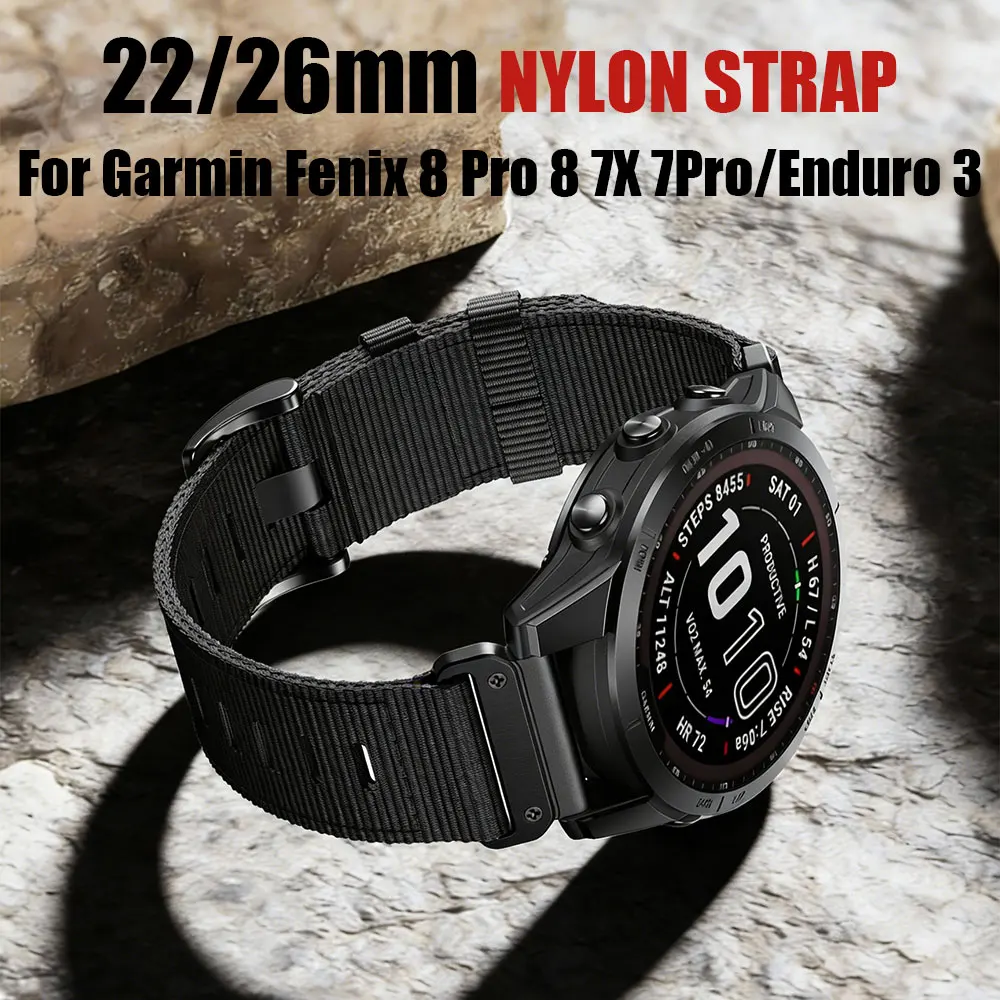 26mm 22mm Watch Strap for Garmin Fenix 8 Pro 8 7X 7Pro/Tactix 8 7/Instinct 2X/Descent G2/Enduro 3 Replacement Nylon Watch bands