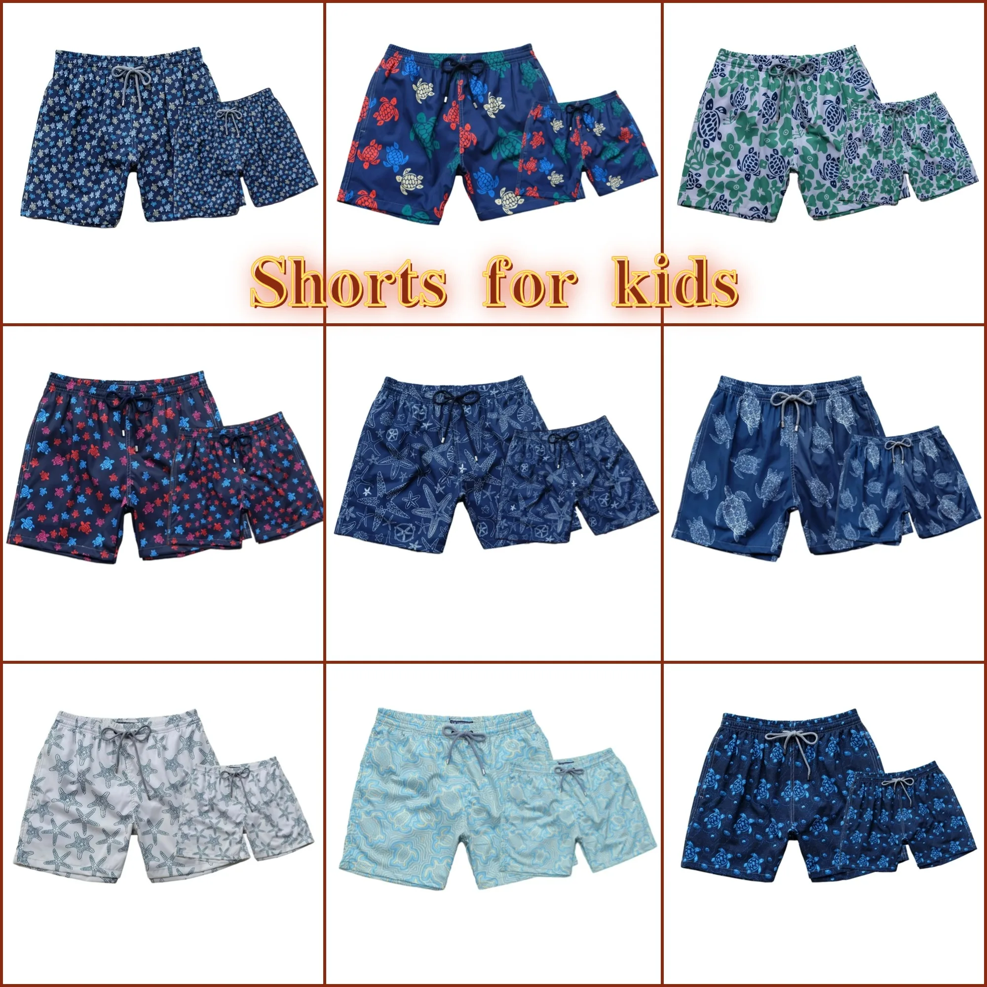 New Fashion Turtle Brand Children's Pants Parent-Child Swim Trunks Beach Pants Four-Sided Elastic Waterproof Quick-Drying Shorts