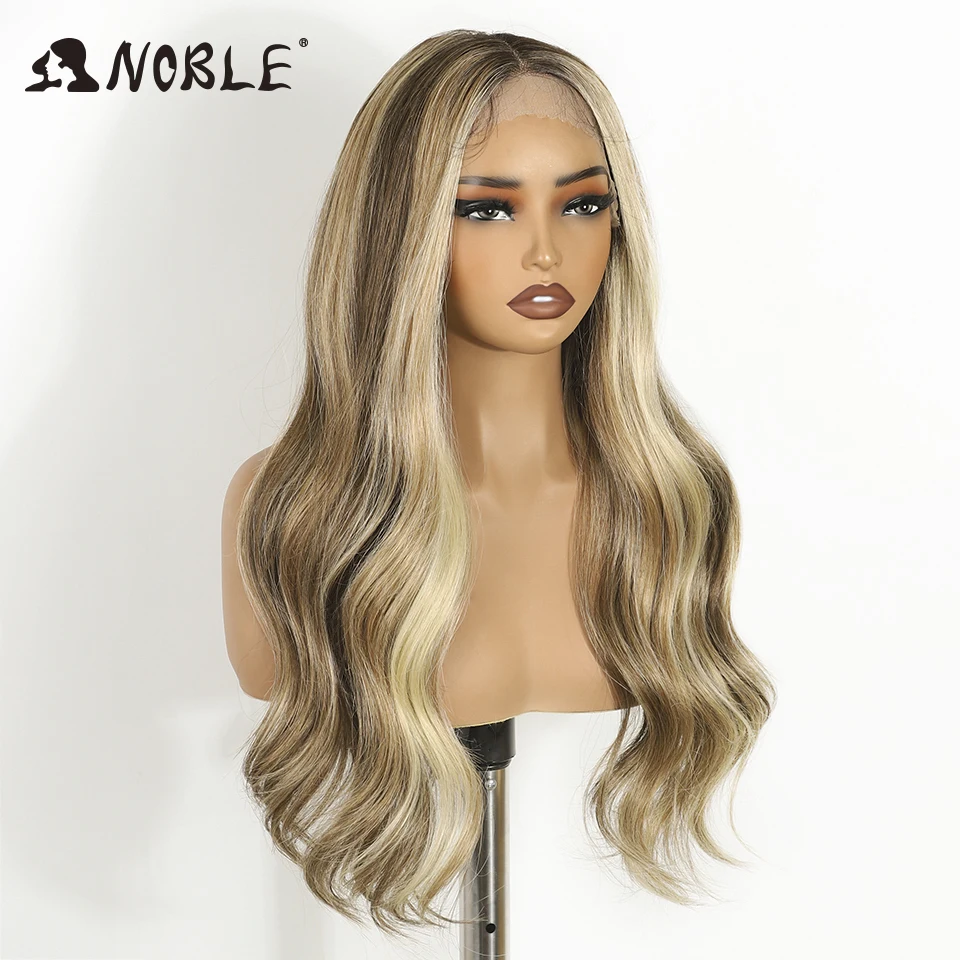 نوبل الاصطناعية الدانتيل شعر مستعار أمامي تأثيري 13X6 الدانتيل شعر مستعار أمامي 26 بوصة الجسم متموج الدانتيل الباروكة للنساء الدانتيل شعر مستعار أمامي أومبير شعر مستعار أشقر
