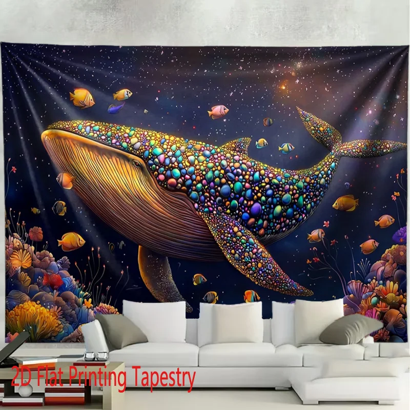 Luxury Deep Sea Whale Tapestry Ocean Mural Psychedelic Art Wall Hanging Vibrant Underwater Fantasy Decor 180x280cm
