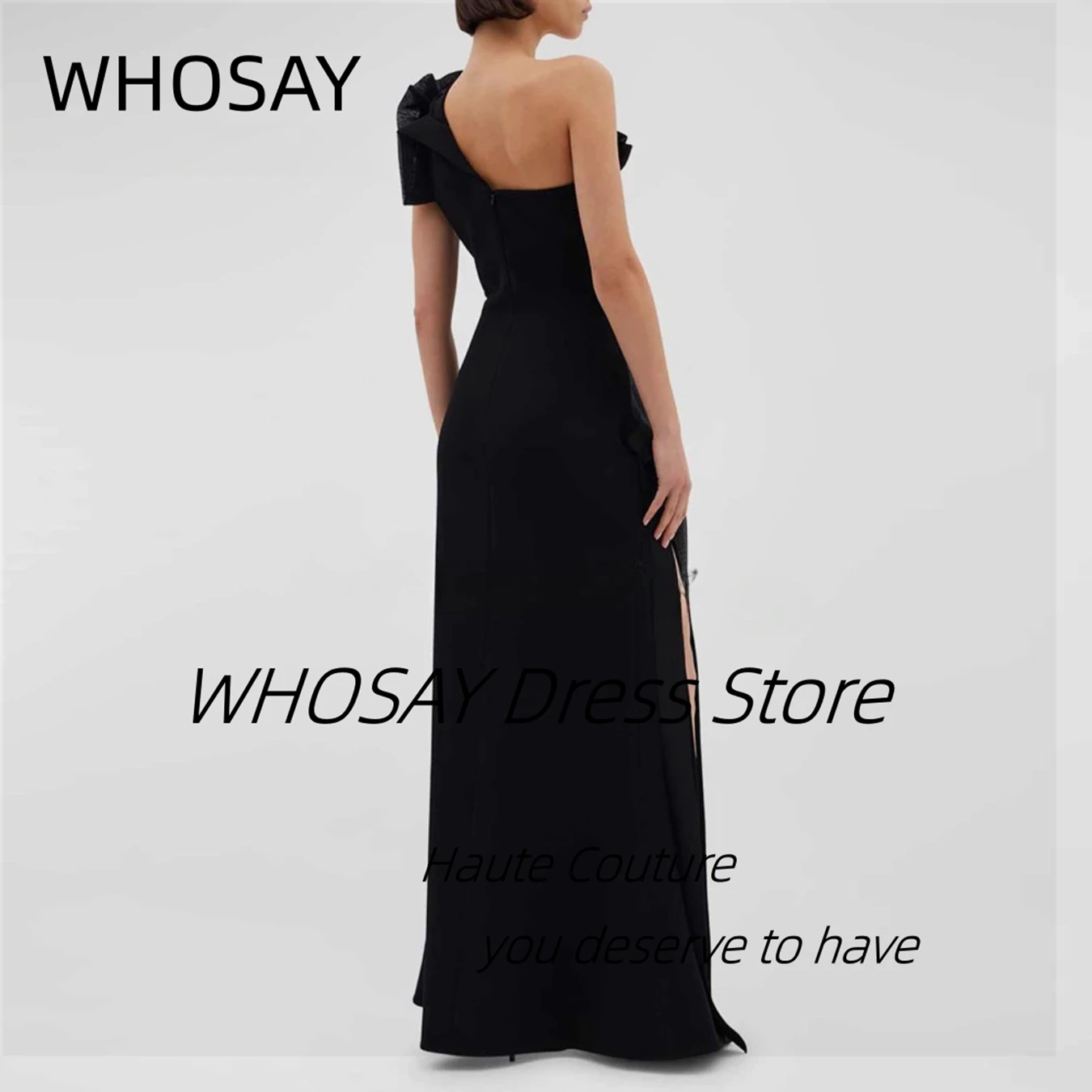 WHOSAY-Robe de Rhlongue noire avec fente latérale, robe personnalisée à volants, occasion spéciale, fermeture éclair au dos, soirée, quelque soit