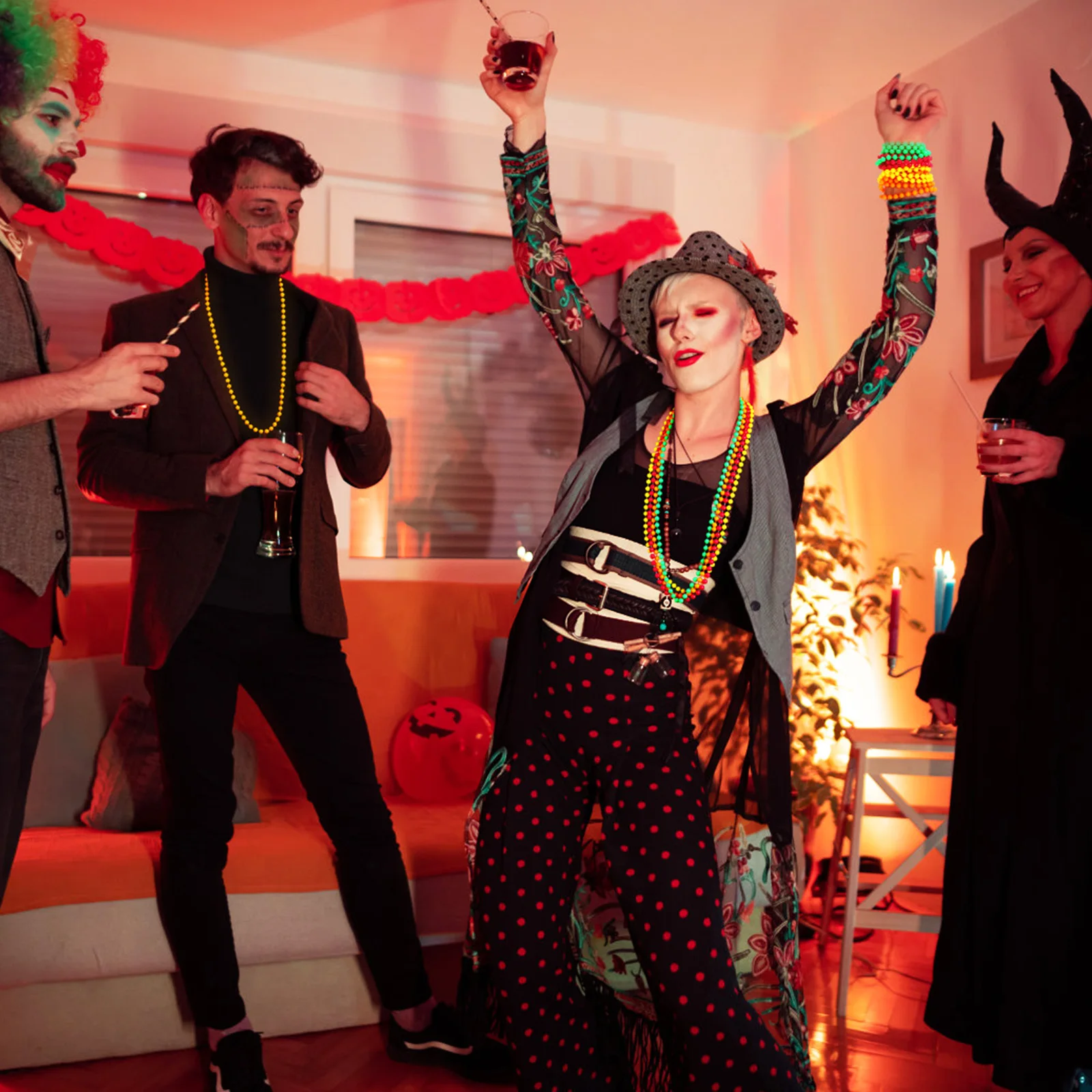 

48Pcs Candy Colored Bead Chains Plastic Novelty Necklaces for Themed Gatherings Masquerade Favors and Rave Parties