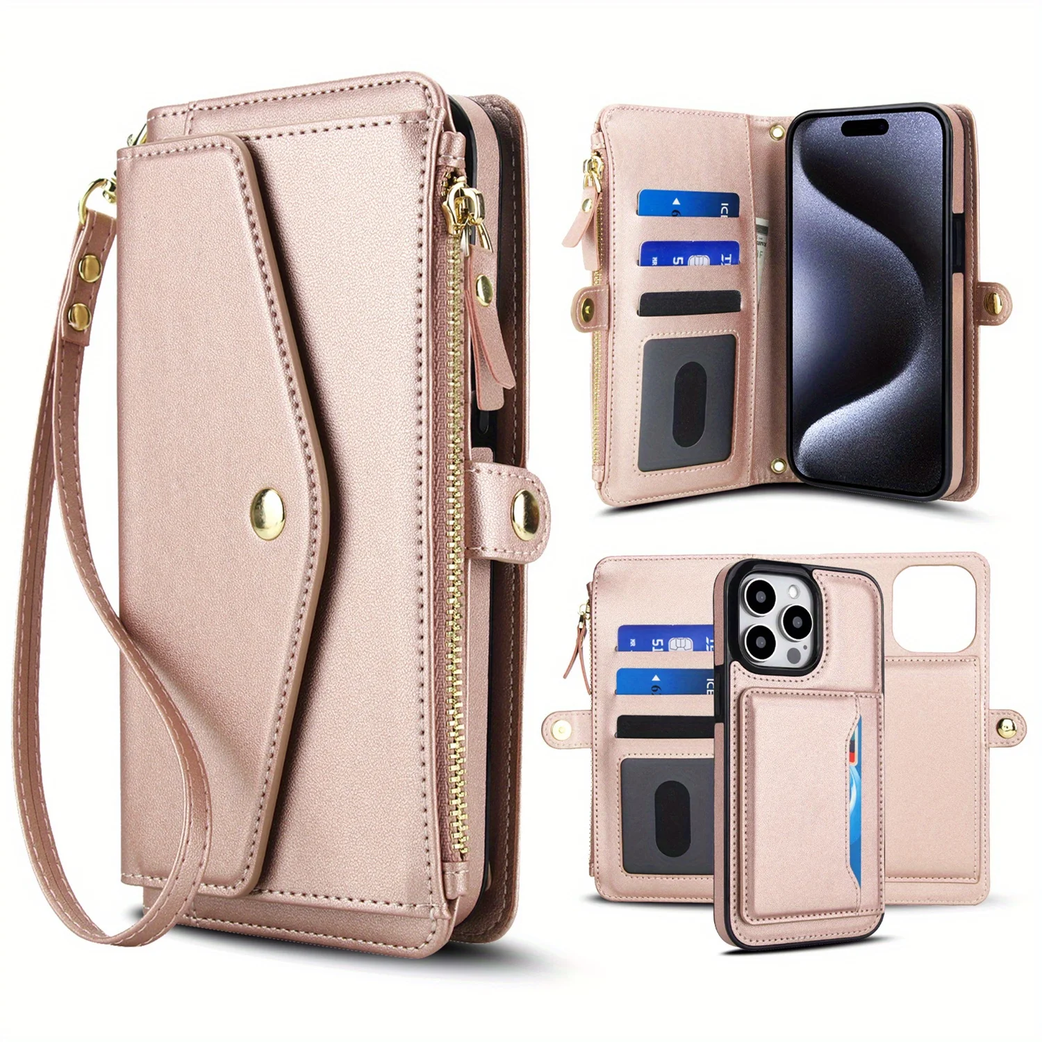 

Wallet Detachable Magnetic Crossbody Phone Case For iPhone 16 Pro Max 15 Plus 14 13 12 11 Wireless Charging RFID Card Holder