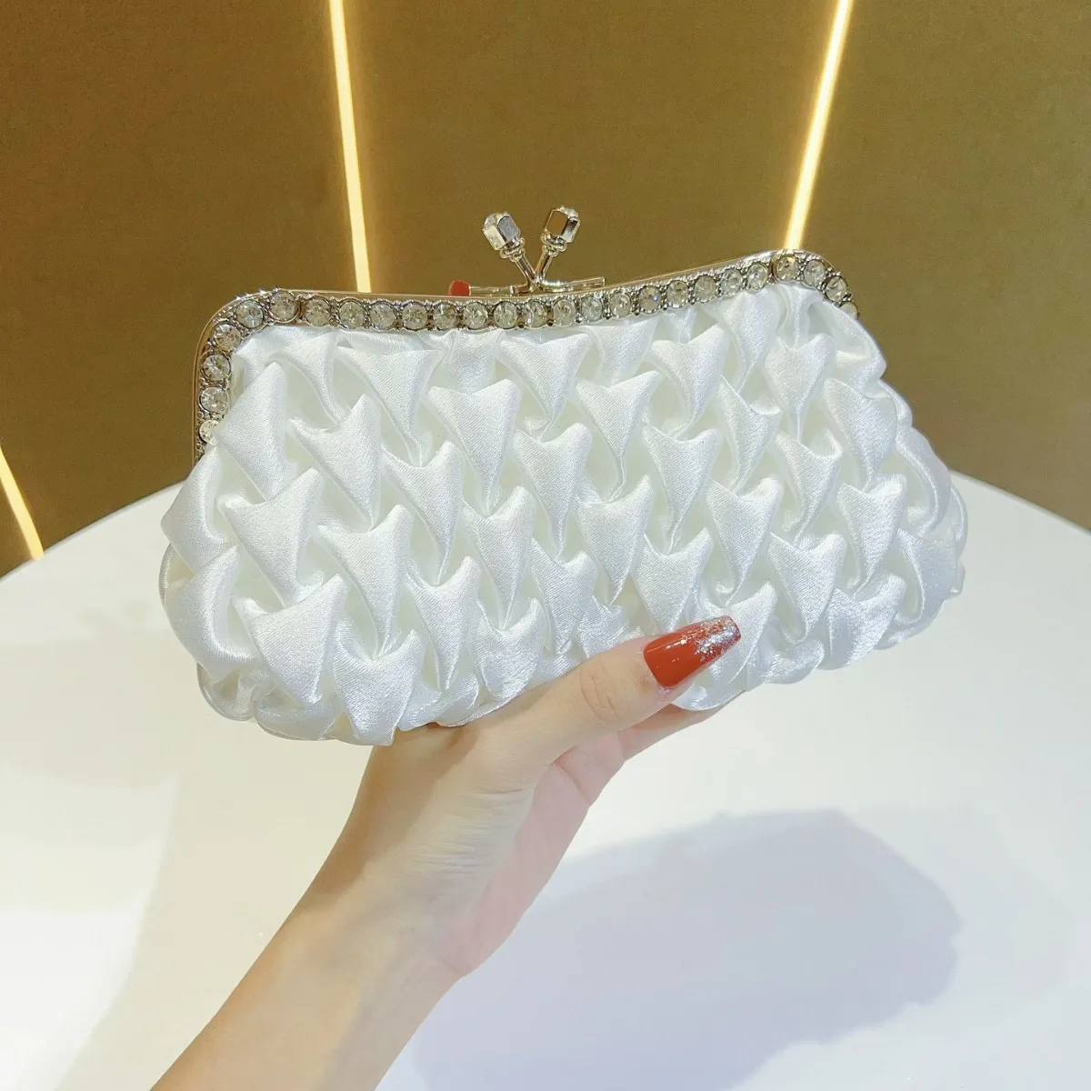 

New Rhinestone Satin Banquet Bag Women’s Celebrity Temperament Handbag Elegant One Shoulder Crossbody Dinner Clutch Purse