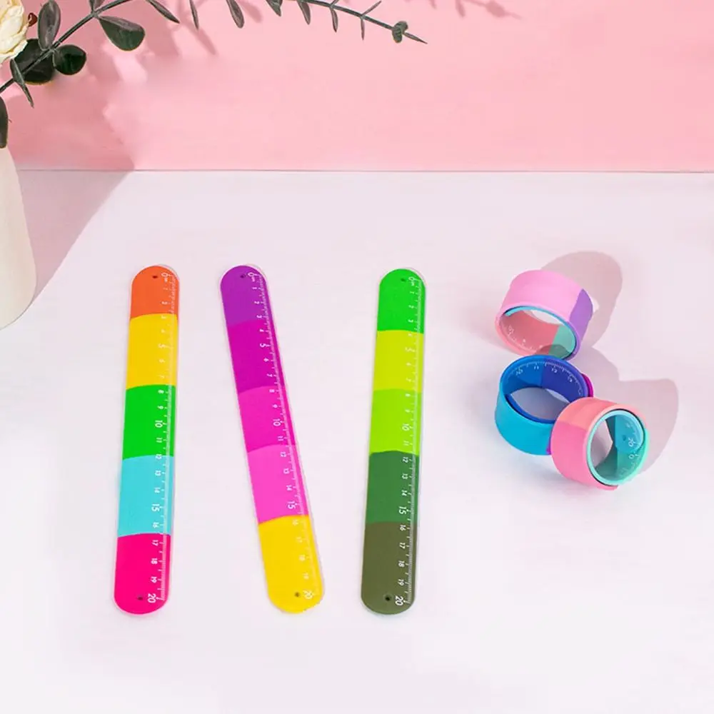 Kids Fidget Toy Clap Ring Straight Ruler Anxiety Relief Drawing Drafting Snap Ring Bracelet Ruler Silicone Anti Stress