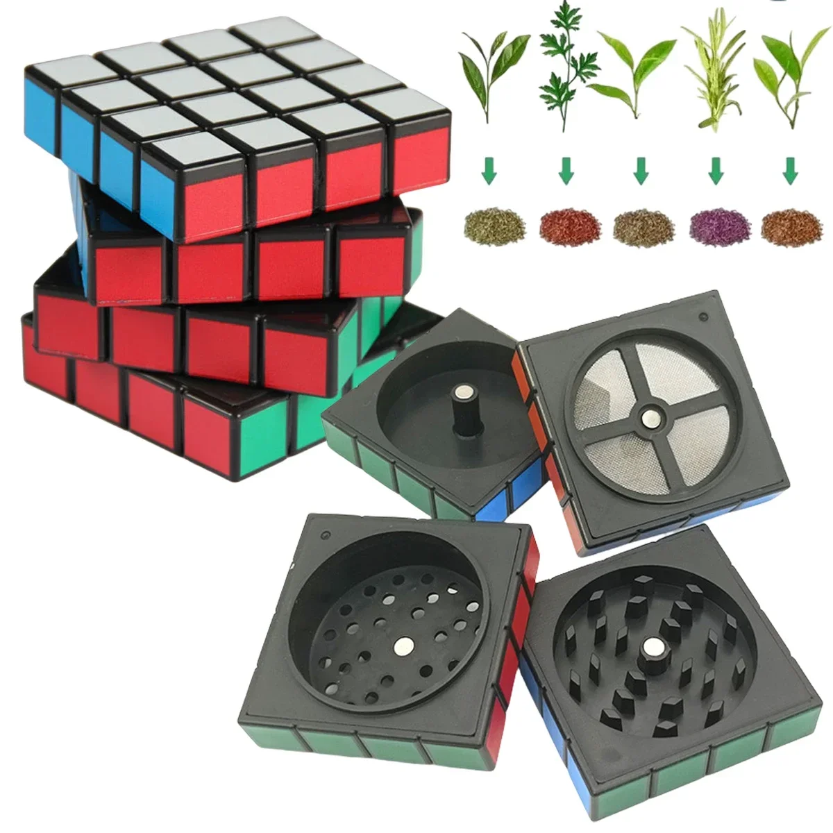 58mm Metal Cube Herb Grinder 4-layer Pepper Mill Salt Spice Mortar Tobacco Raw Grass Grinder Cigarette Tool Smoking Accessories