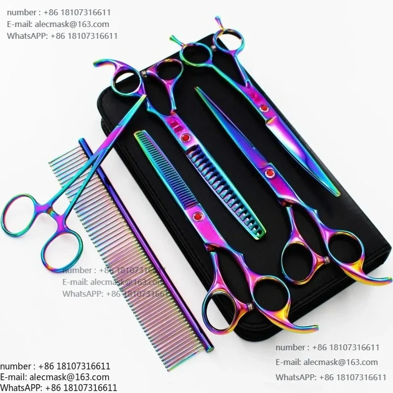 

7.0 inch color pet grooming scissor set flat teeth scissors fishbone shears bending shears ear hair pliers