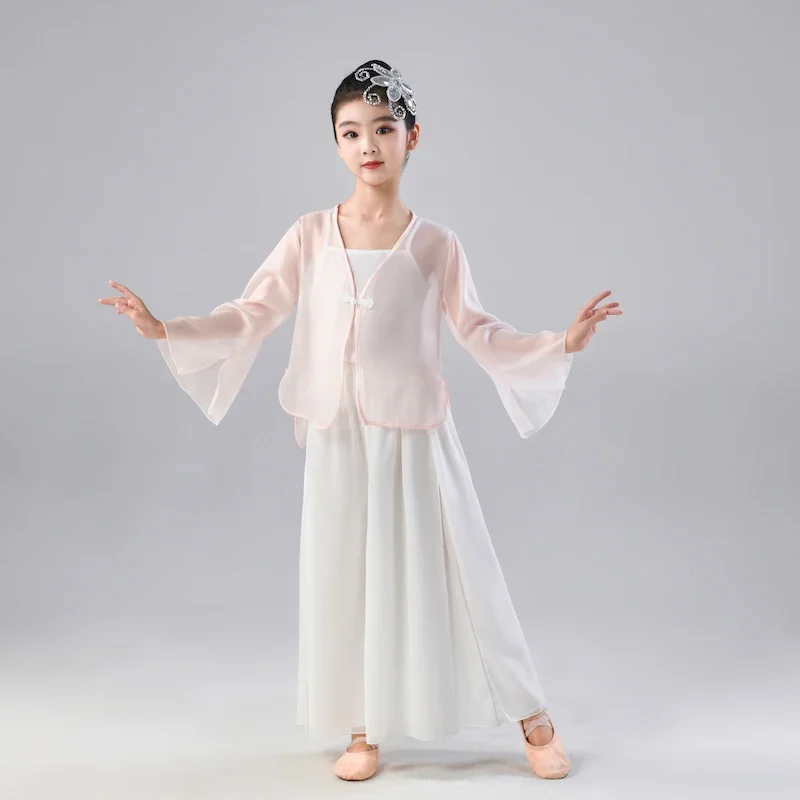 ชุดฝึกเต้นแบบคลาสสิกสำหรับเด็กผู้หญิงชุดเต้นแบบจีนชุดแสดงบนเวทีชุดสำหรับเด็กคุณยายเป็นสะพาน