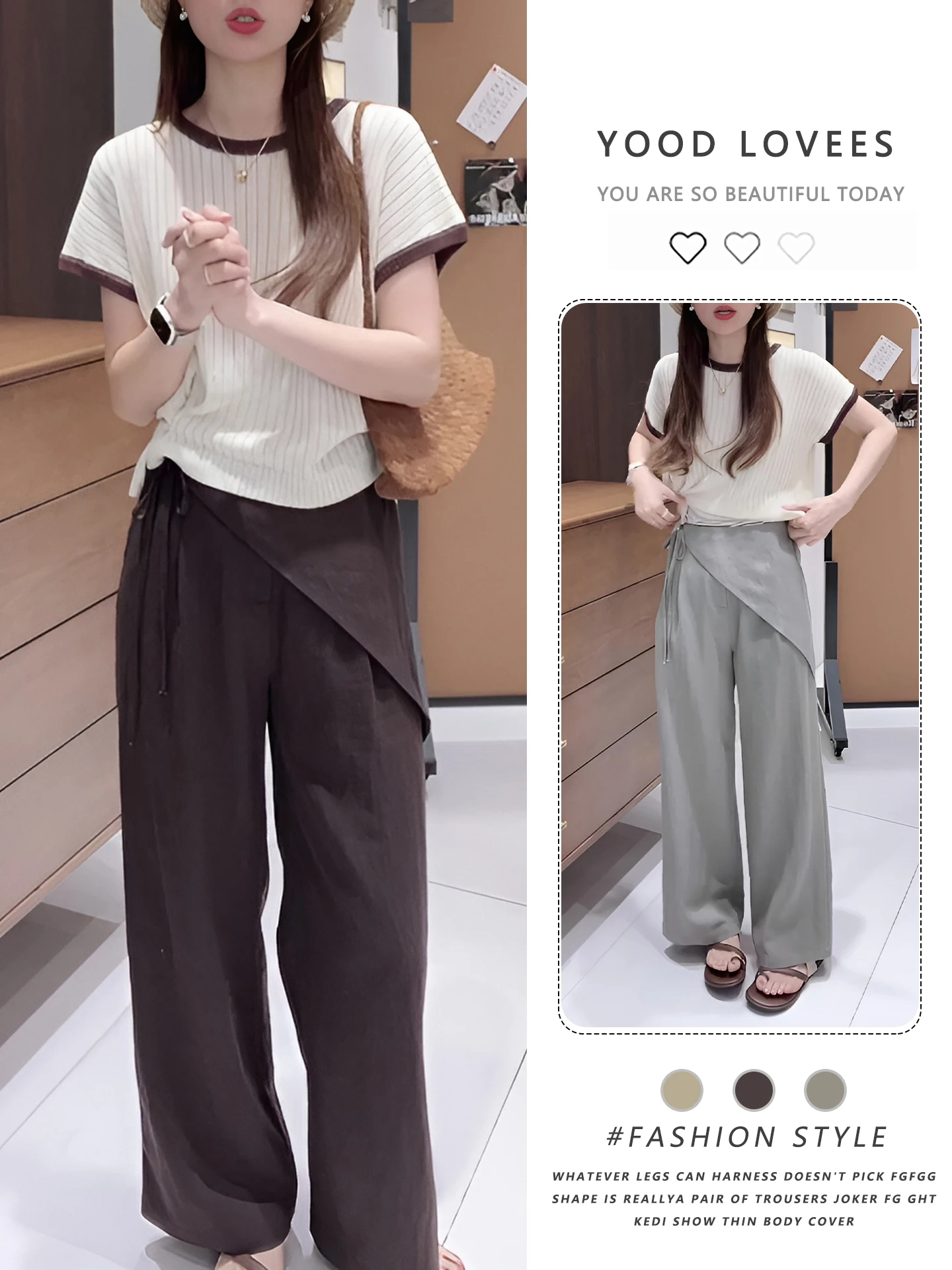

Fashionable Knitted round Neck Top And Wide Leg Pants Women's Set Summer 2026 Slimming Trendy Two Piece Suit Casual Wear