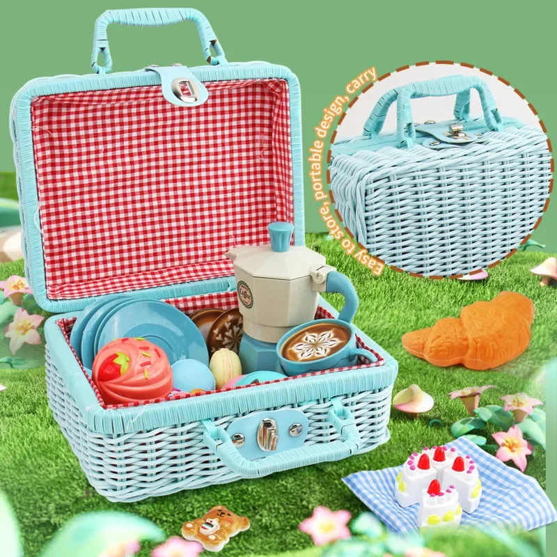 43 Stks/set Kinderen Picknick Speelgoed Set Picknicks Blasket Koffie Desserts Servies Plastic Model Speelgoed Verjaardagscadeaus Voor Kinderen