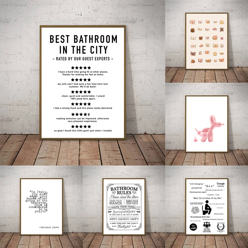 Funny Bathroom Reviews Canvas Art Prints and Poster , Bathroom Quotes Modern Minimalist Painting Picture Home Wall Art Decor